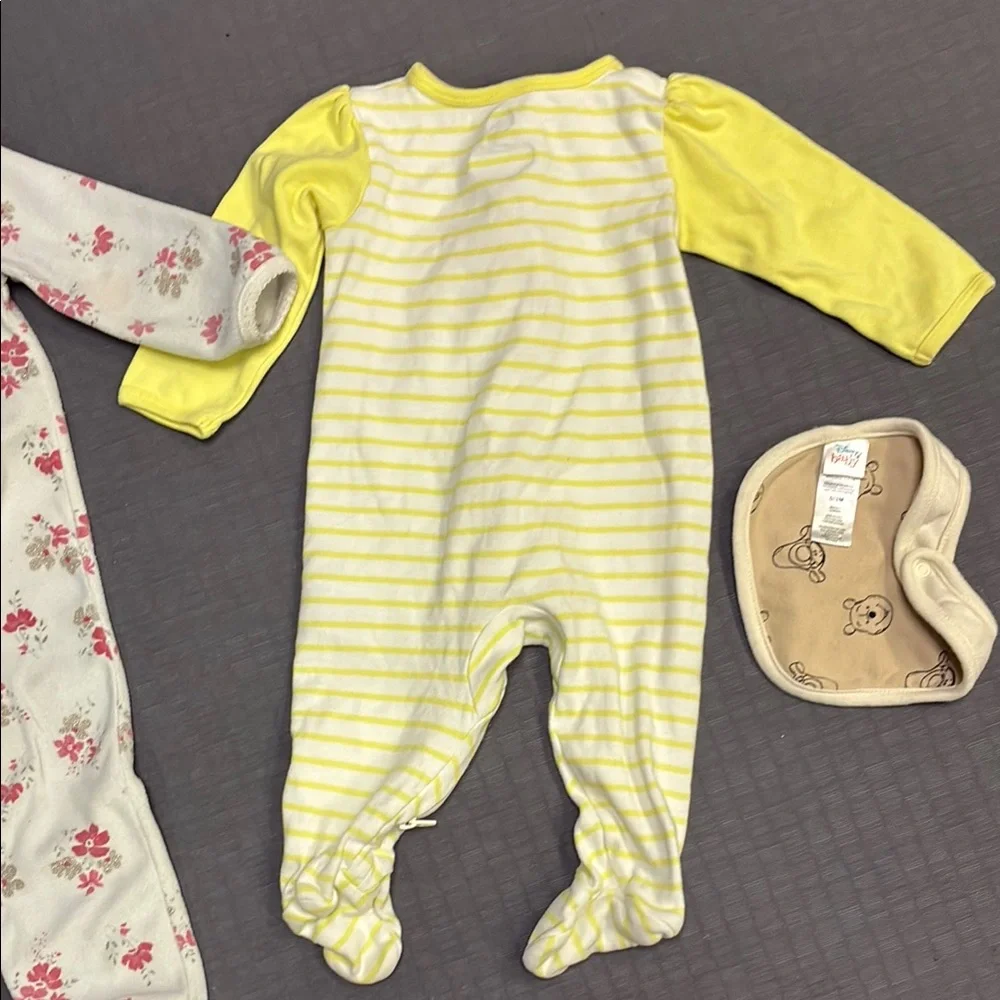 Carter's Pink Floral & Yellow Bee Stripe Baby One-Piece Sleepers - 2 Pack